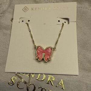 Brand New Kendra Scott Haley Bow Gold Pink Pendant Necklace